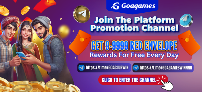 GoaGames promotional banner with the message "Join The Platform Promotion Channel" and a call-to-action "Click to Enter the Channel" for exclusive offers.