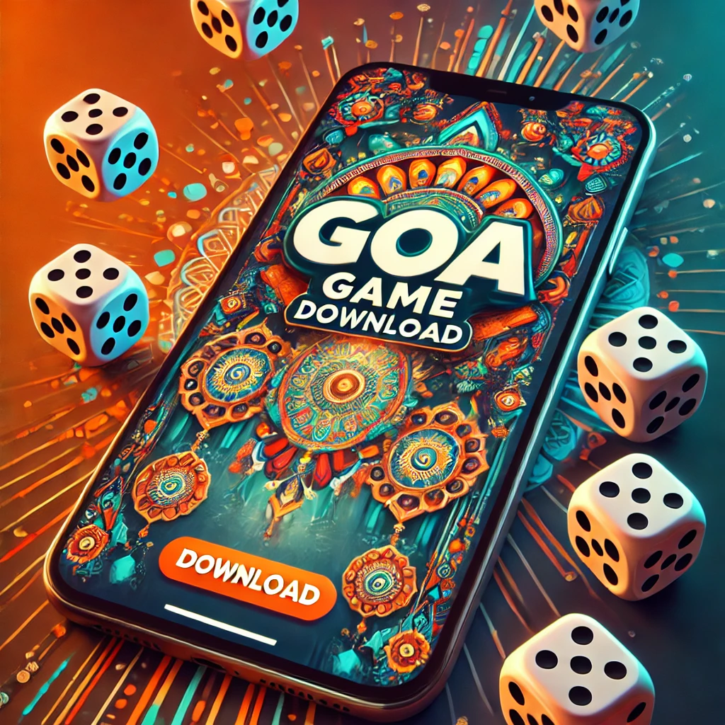 Promotional graphic featuring a smartphone with Goa Game Download interface and dice, inviting users to explore the dice game.