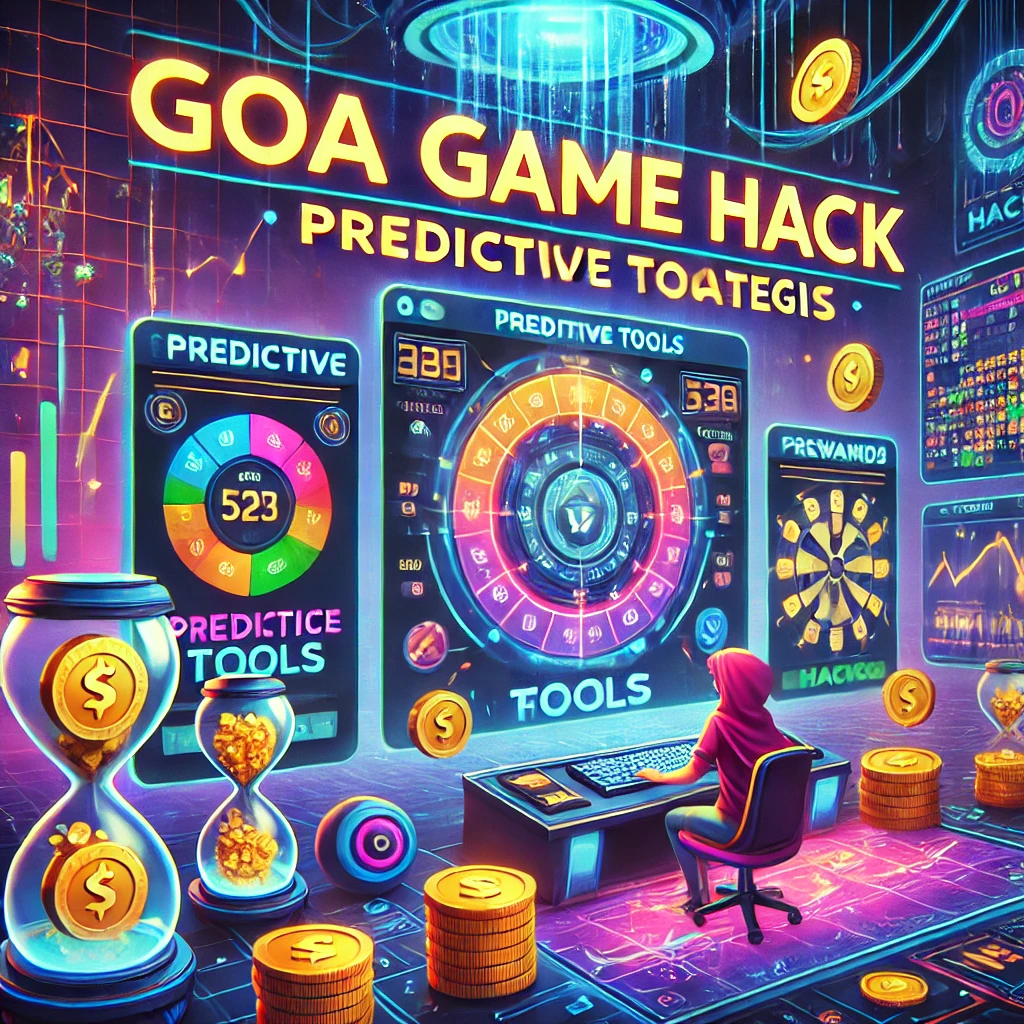 Goa Game Hack interface showing predictive tools, coins, rewards, and strategies for maximizing profits in online gaming.